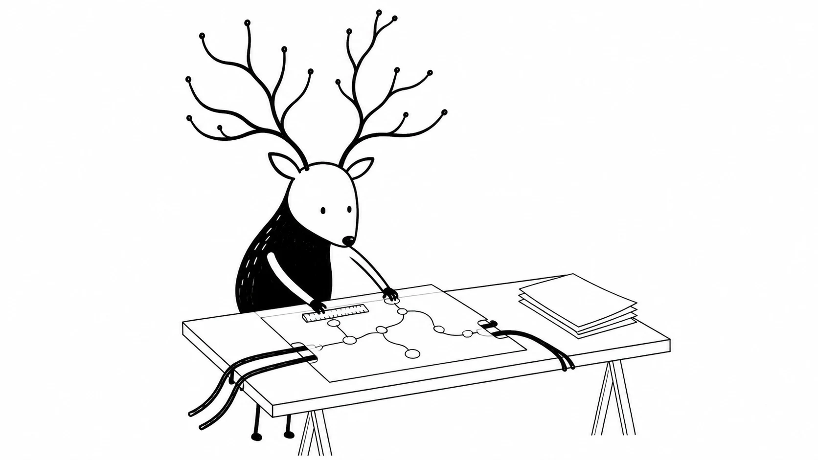 White-Face Xiaolu aligns a simple routing plan with the two physical cables it represents.