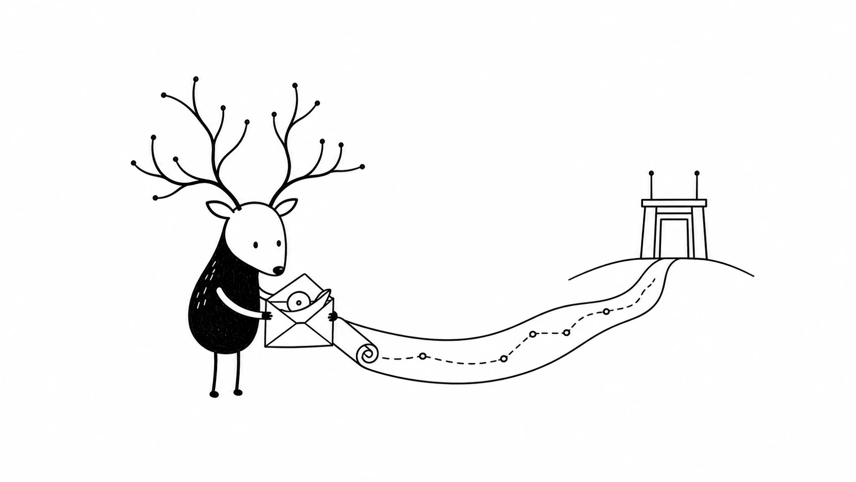 White-Face Xiaolu carrying a newly allocated network route from an envelope toward a routing gate.