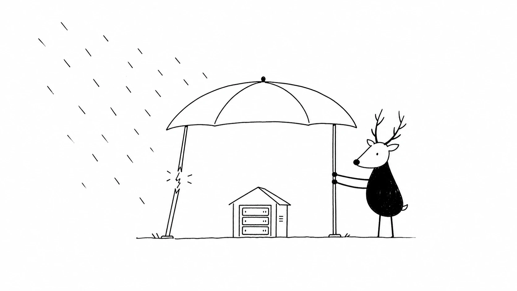 White-Face Xiaolu keeps a server shelter standing when one of its two supports breaks.